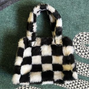 Urban Outfitters Checkerboard Faux Fur Mini Tote Bag